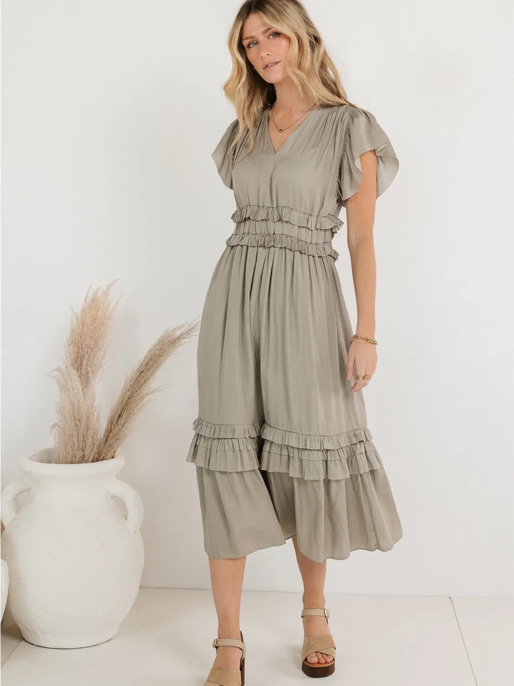 Bohme Willa Ruffle Dress in Ivory Cream